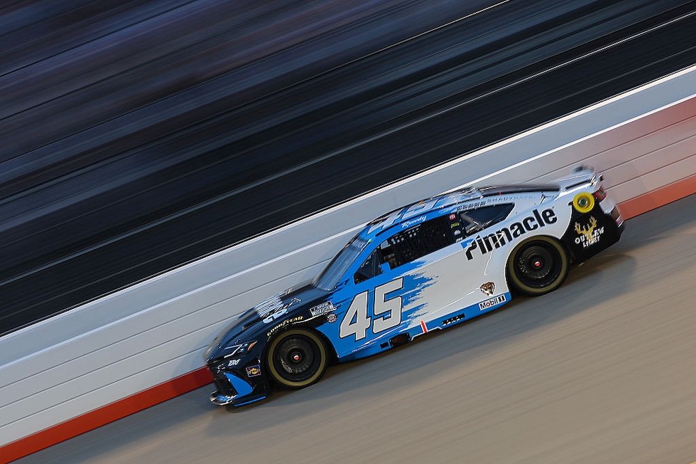 LEBANON, TENNESSEE - MAY 31: Tyler Reddick, driver of the #45 Pinnacle Toyota, drives during the NASCAR Cup Series Cracker Barrel 400 at Nashville Superspeedway on May 31, 2026 in Lebanon, Tennessee. (Photo by Jonathan Bachman/Getty Images)