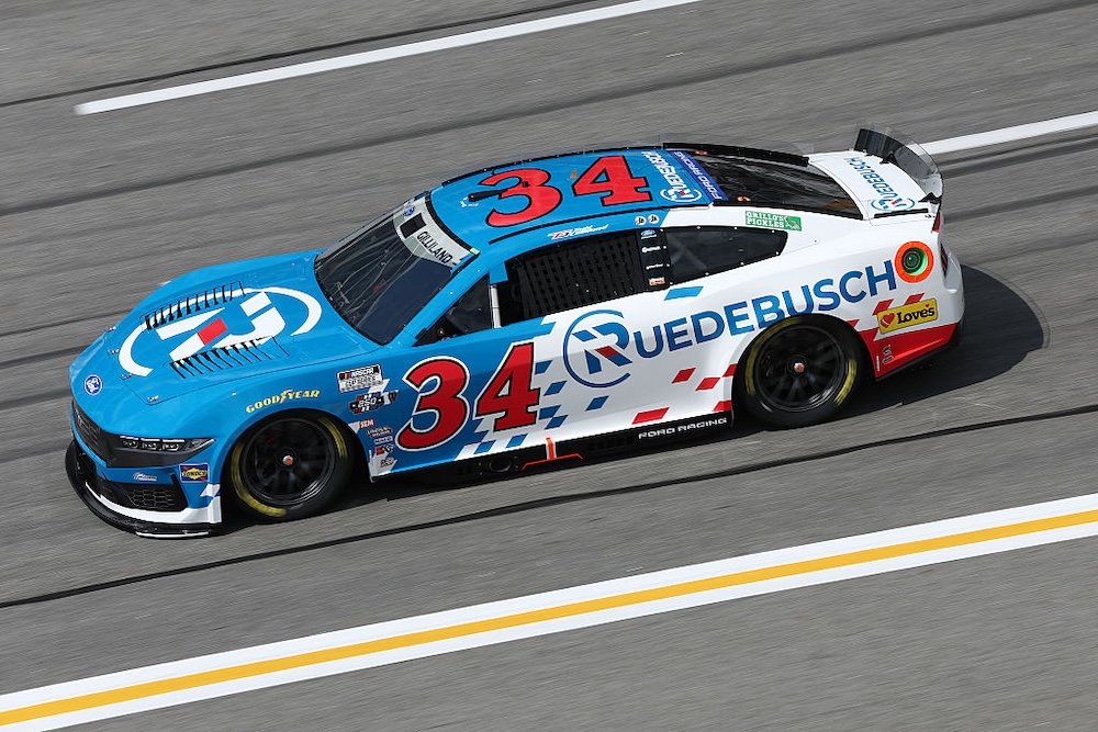 HAMPTON, GEORGIA - JULY 11: Todd Gilliland, driver of the #34 "Ruedebusch Development & Construction, , drives during qualifying for the NASCAR Cup Series Quaker State 400 Available at Walmart at EchoPark Speedway on July 11, 2026 in Hampton, Georgia. (Photo by Meg Oliphant/Getty Images)