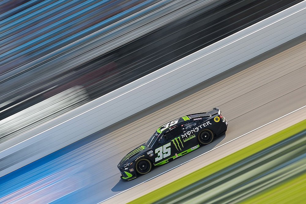 JOLIET, ILLINOIS - JULY 03: Riley Herbst, driver of the #35 Monster Energy Zero Sugar Toyota, drives during practice for the NASCAR Cup Series eero 400 at Chicagoland Speedway on July 03, 2026 in Joliet, Illinois. (Photo by Jonathan Bachman/Getty Images)