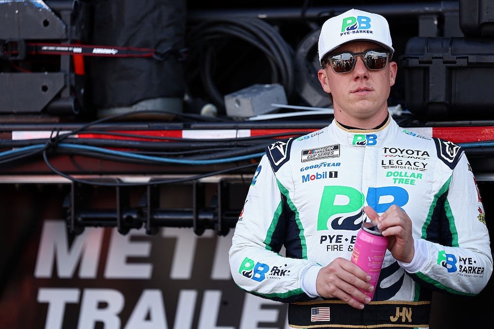 NORTH WILKESBORO, NORTH CAROLINA - JULY 19: John Hunter Nemechek, driver of the #42 Pye-Barker Fire & Safety Toyota, looks on before the NASCAR Cup Series Window World 450 at North Wilkesboro Speedway on July 19, 2026 in North Wilkesboro, North Carolina. (Photo by Meg Oliphant/Getty Images)